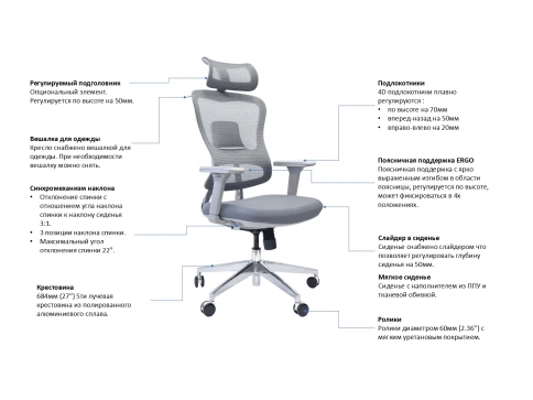 EXPERT ERGO FLY-HB H02WC серое - 7